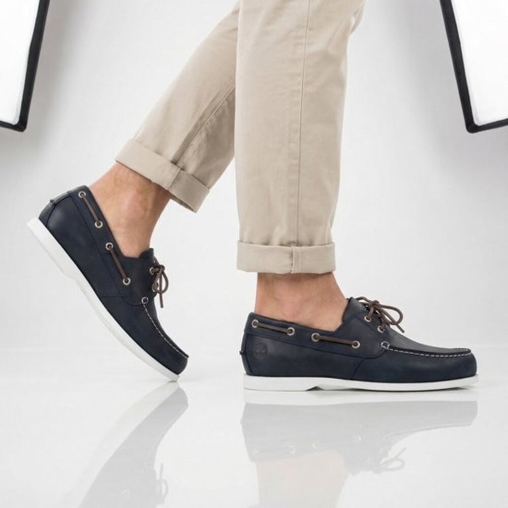 TIMBERLAND MEN'S 10.5 WIDE NAVY BLUE CEDAR BAY BOAT SHOE TB0A28BM019